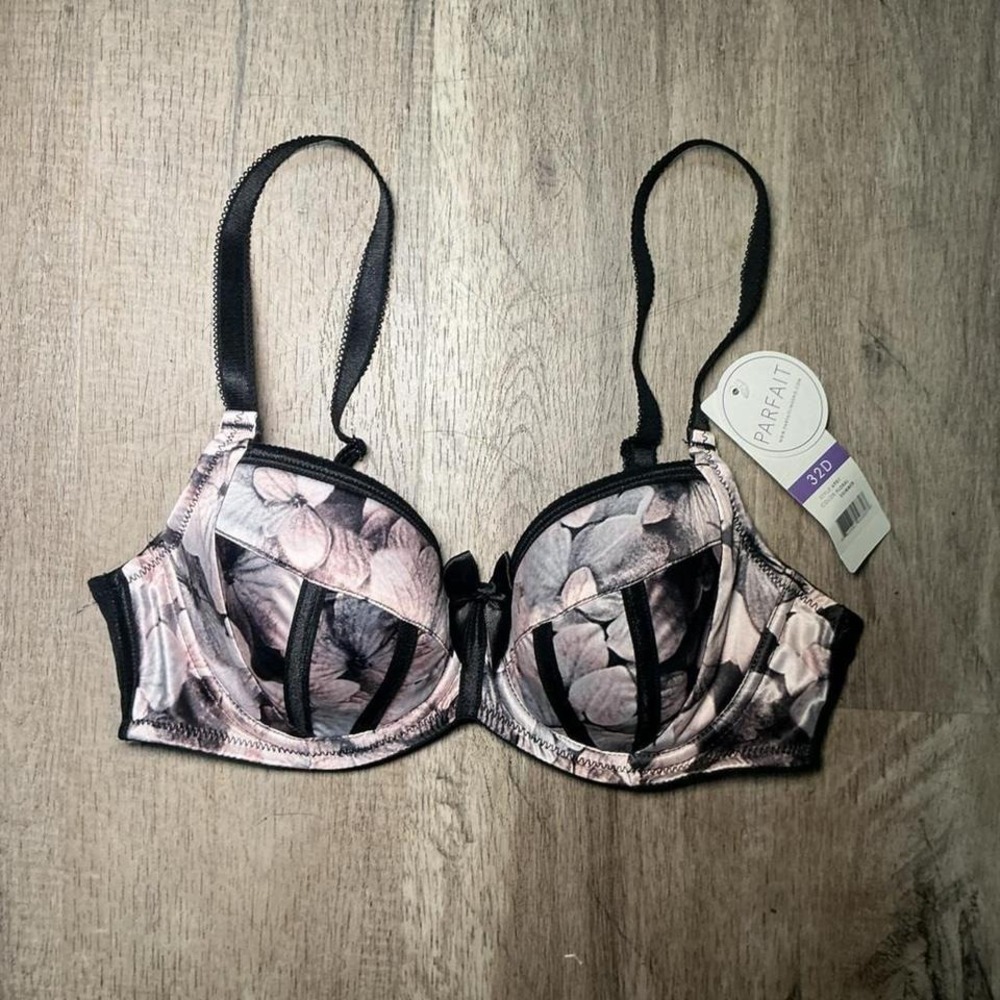 Parfait Black Pink Floral Lace Push Up Underwire Bra Size‎ 32D Bridal Lingerie